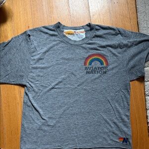 Aviator Nation Heather Gray Tee with Rainbow